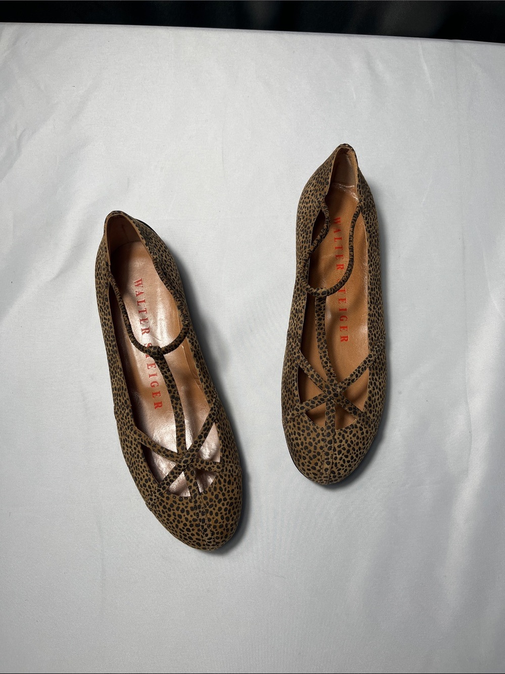 Walter Steiger Cheetah Print Cutout Ballet Flats Caged Leather Shoes